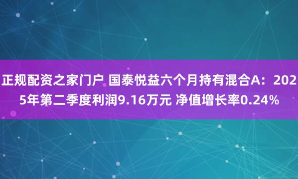 正规配资之家门户 国泰悦益六个月持有混合A：2025年第二季度利润9.16万元 净值增长率0.24%